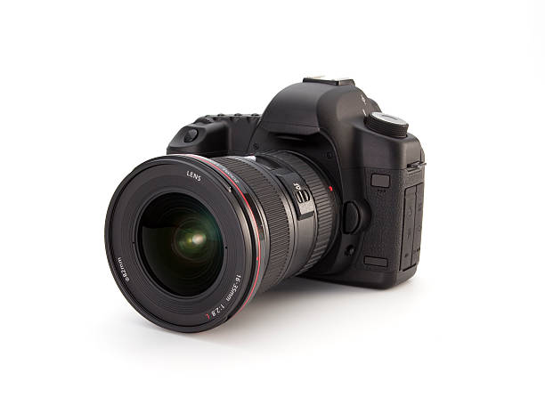 Black digital camera isolated on white